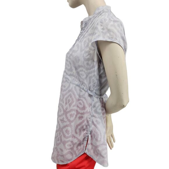 Calvin Klein Pullover Blouse Women's Medium Grey Short Sleeve Smocked Belted - Picture 7 of 10